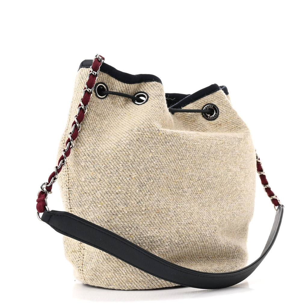 Striped Canvas Deauville Drawstring Bag Beige