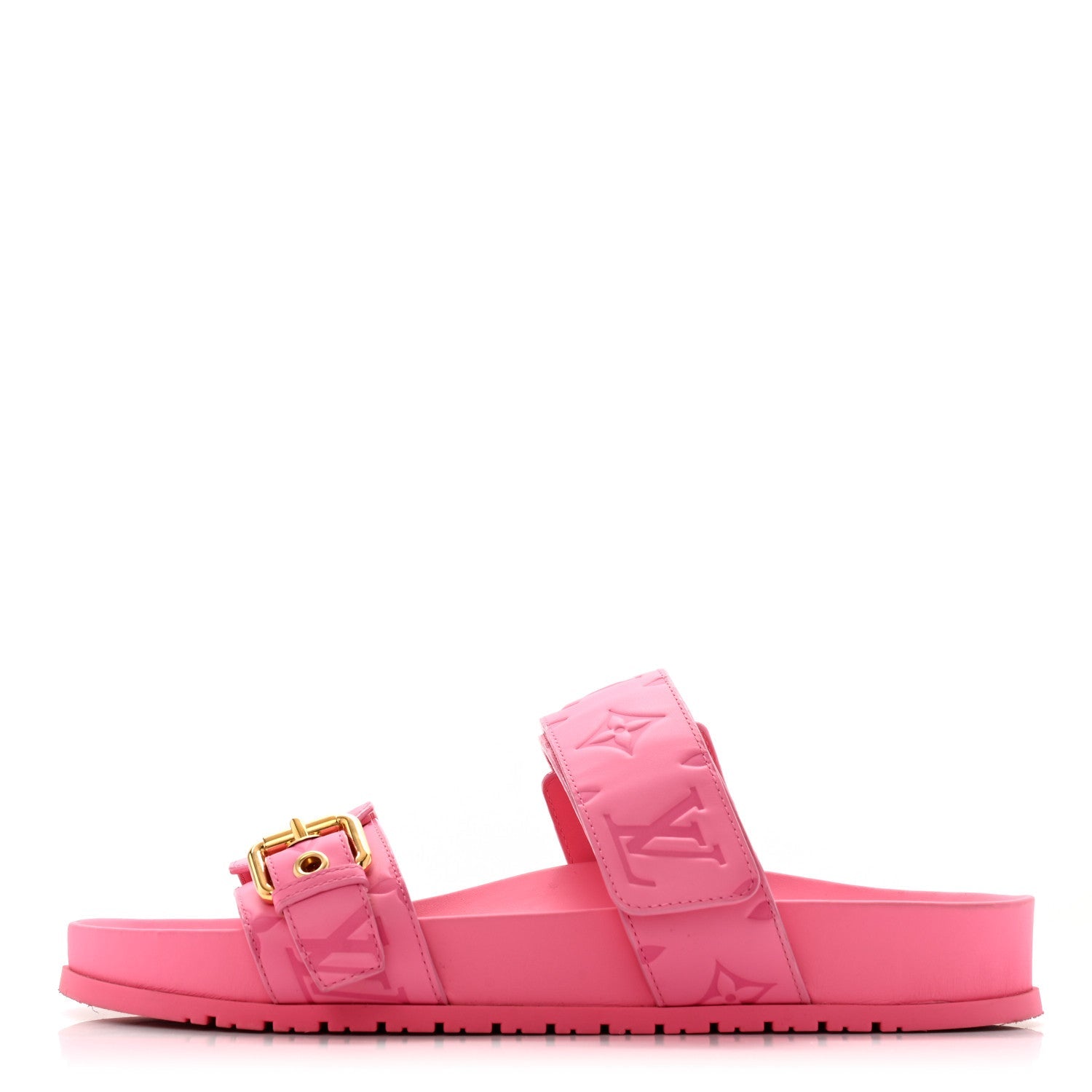 Calfskin Monogram Embossed Bom Dia Flat Mule Sandals 38 Pink