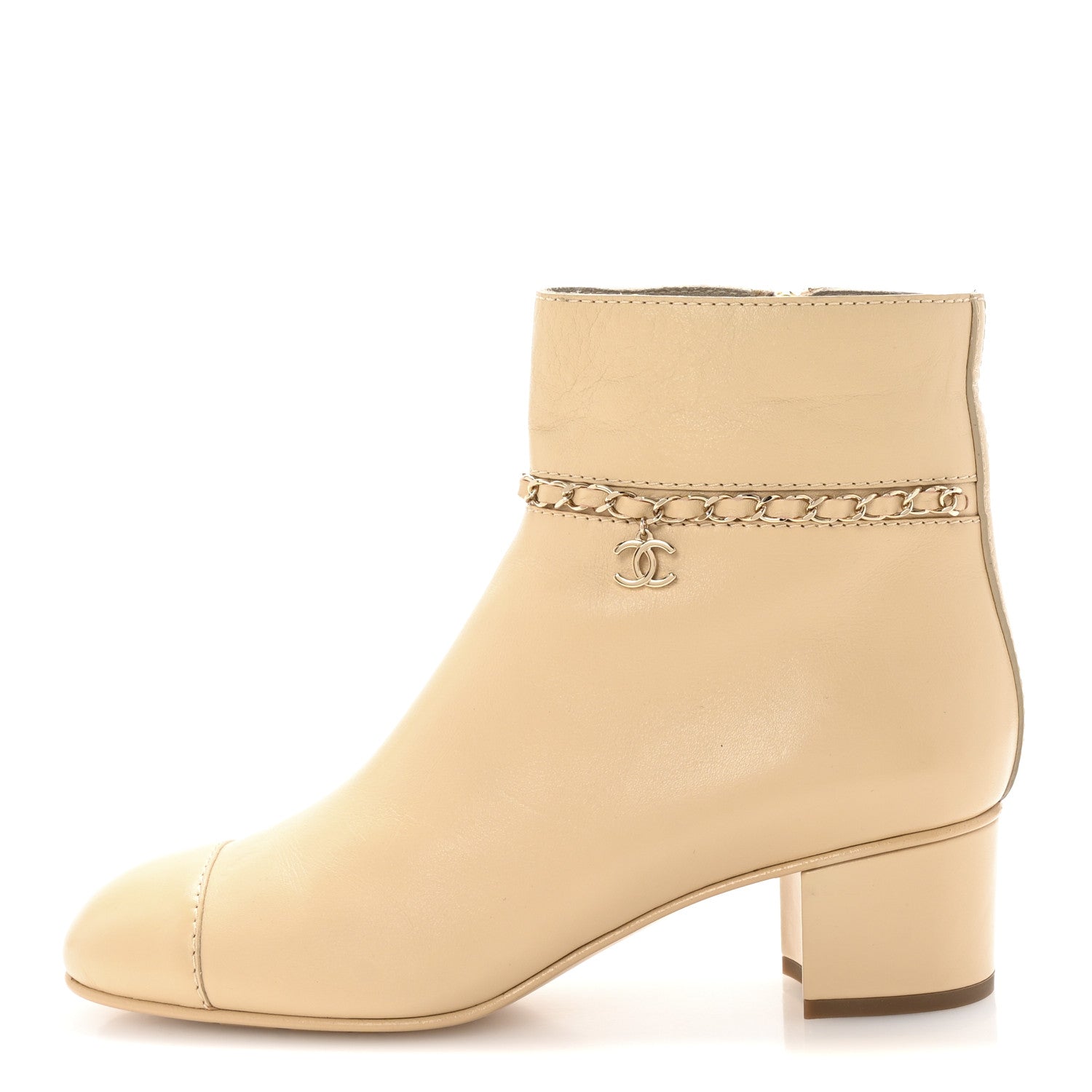 Calfskin Cap Toe Chain Short Boots 41 Beige