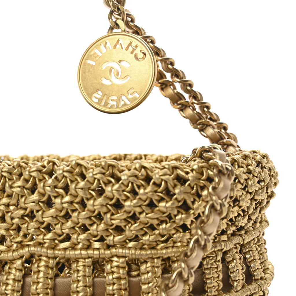 Metallic Calfskin Macrame Mini Chanel 22 Gold