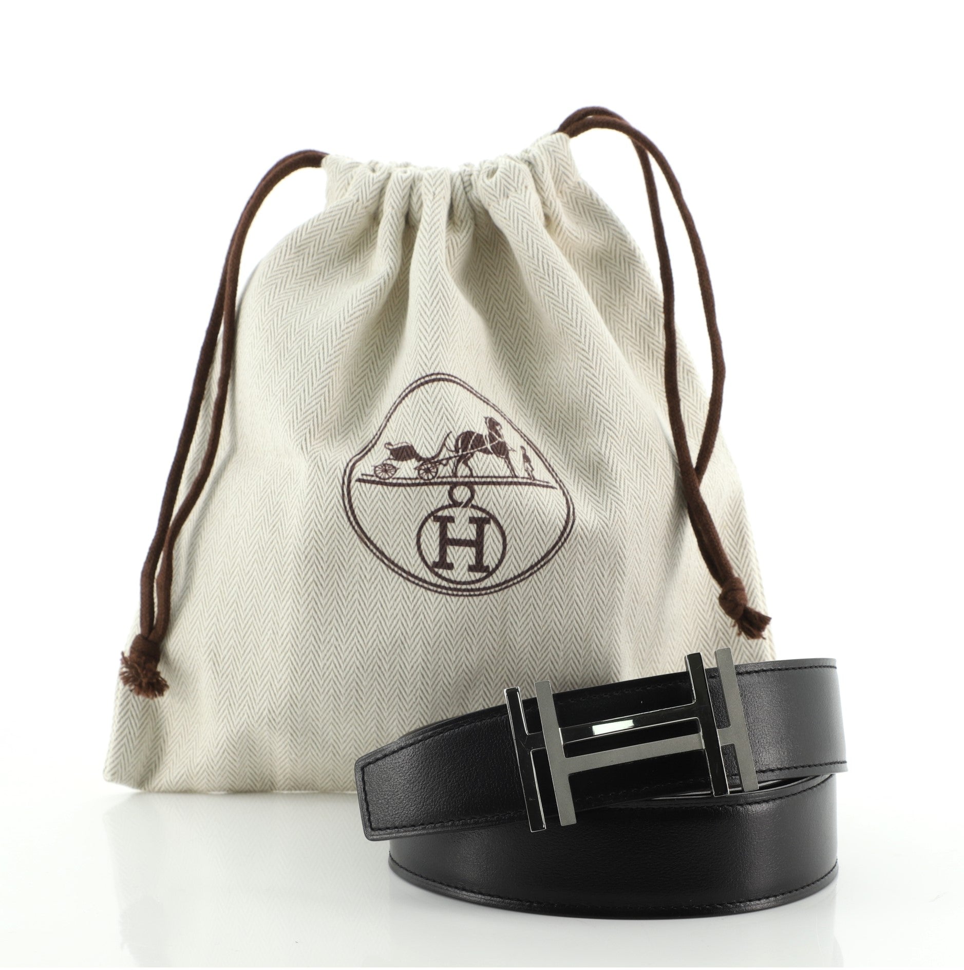 H Au Carre Reversible Belt Leather Medium 80