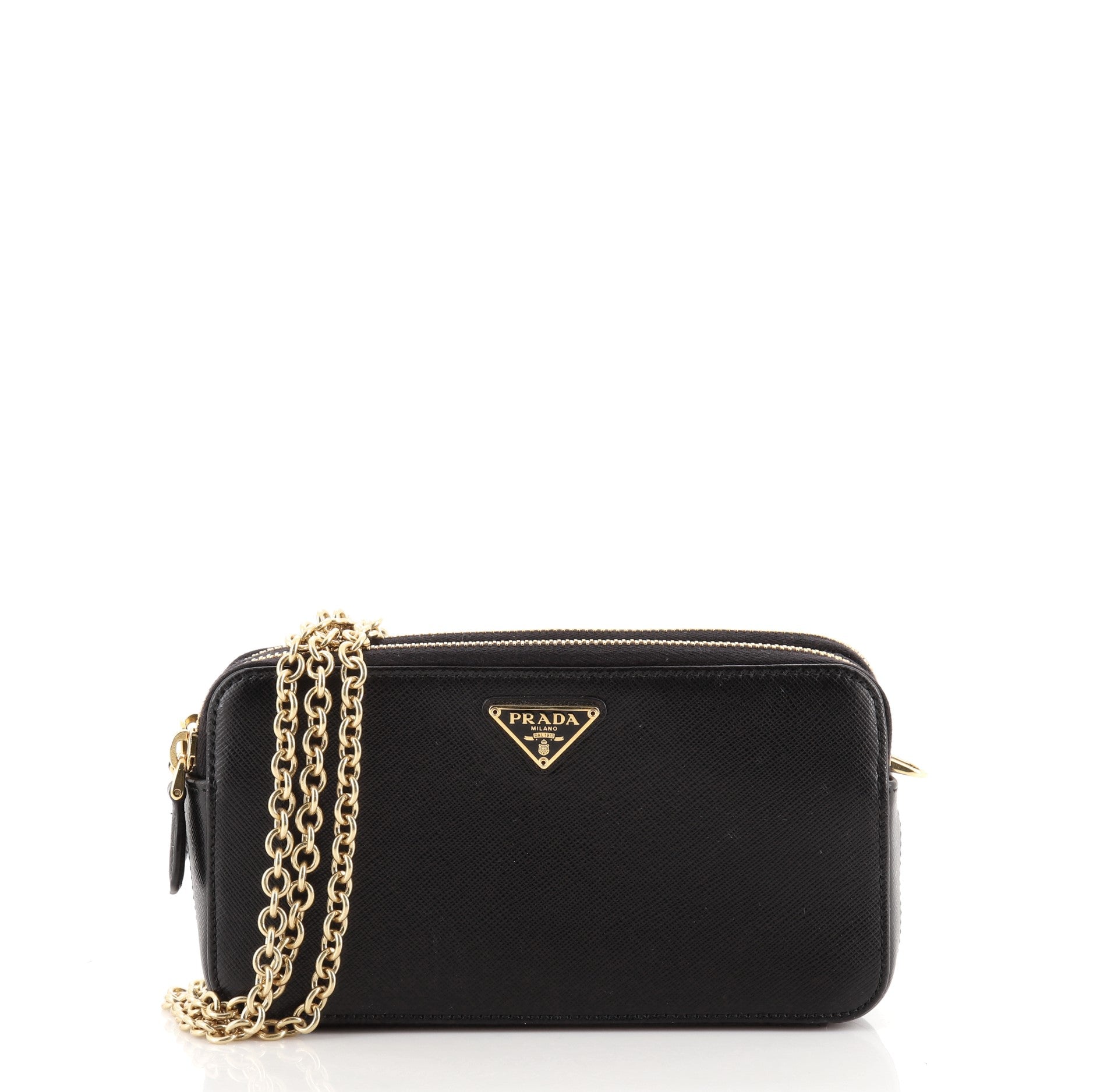 Double Zip Wallet on Chain Crossbody Saffiano Leather Mini
