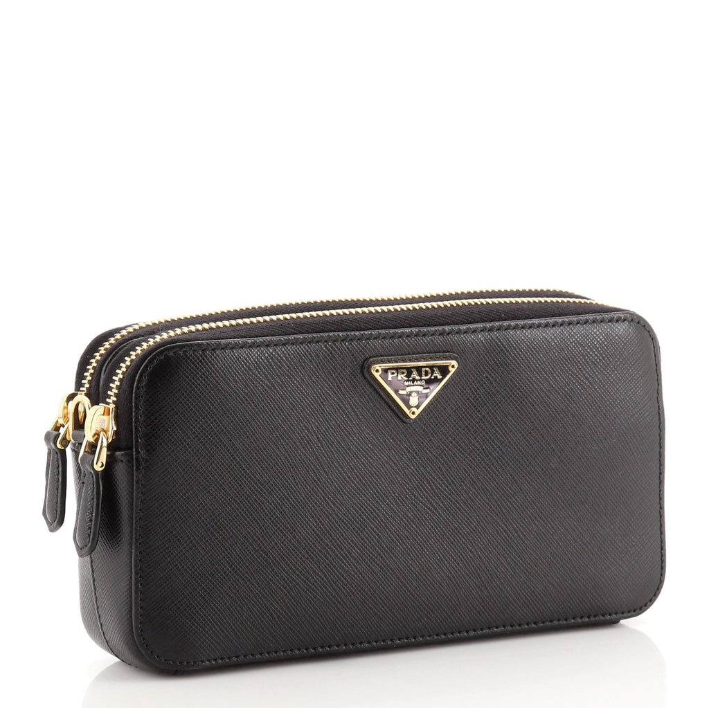 Double Zip Wallet on Chain Crossbody Saffiano Leather Mini