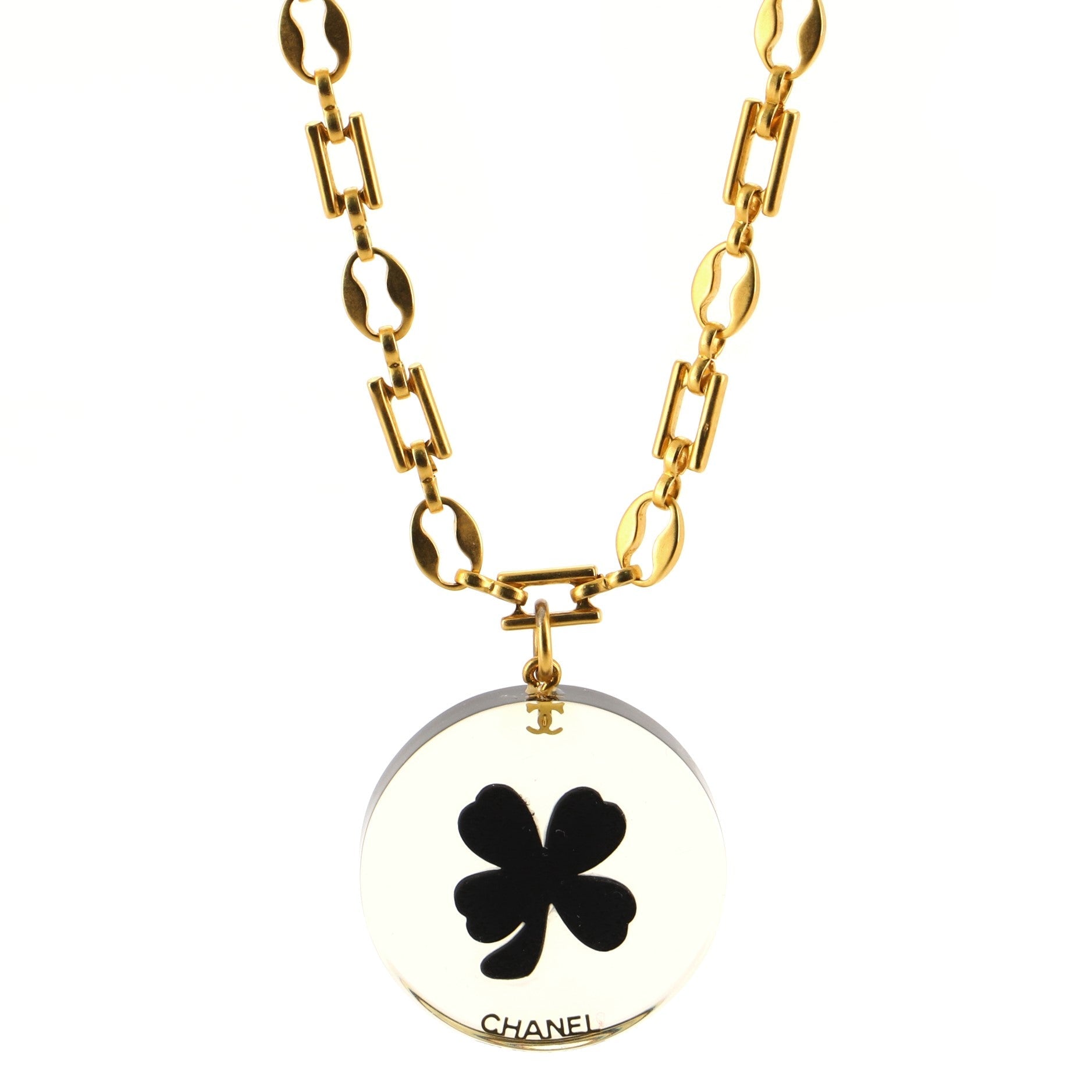 Clover Round Pendant Necklace Metal and Resin
