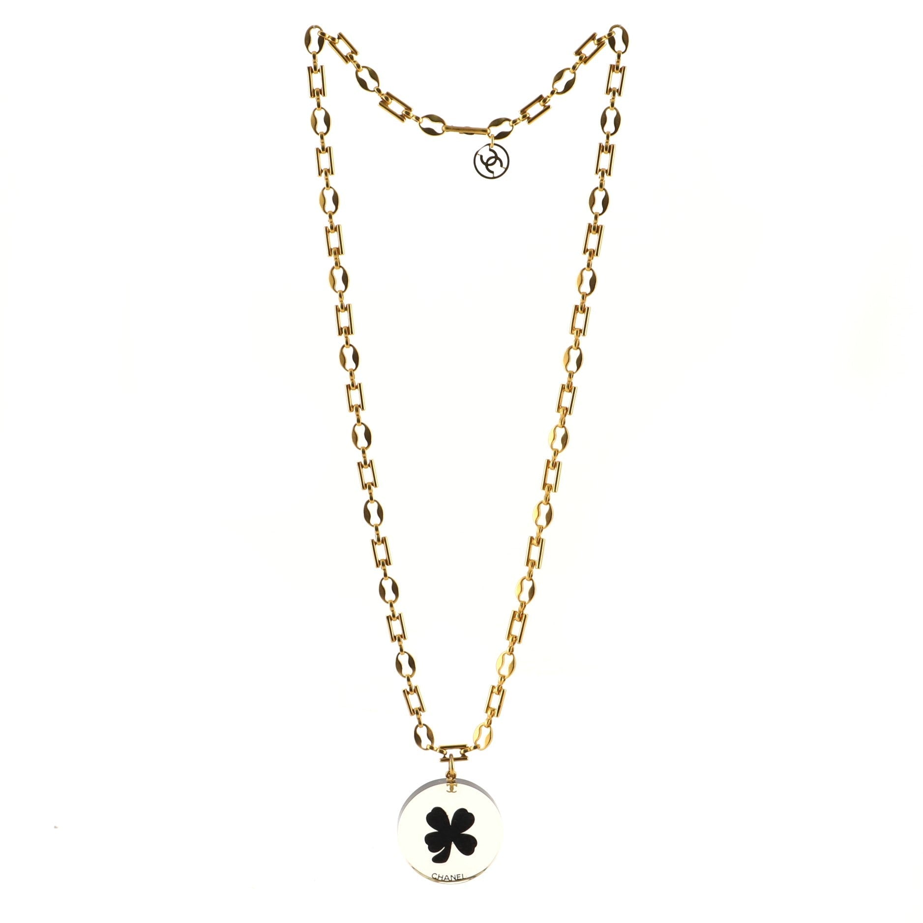 Clover Round Pendant Necklace Metal and Resin