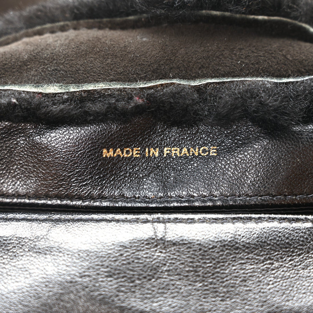 Suede Shearling Fur Handbag Black