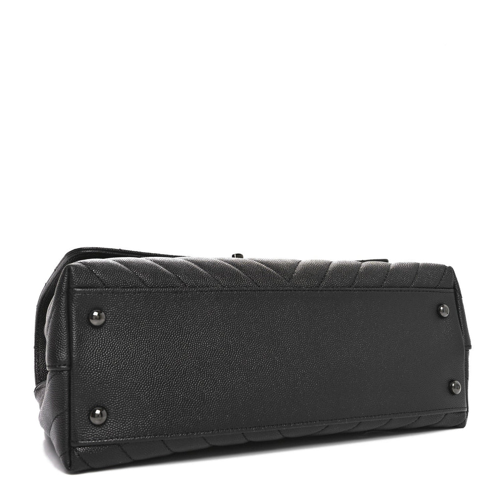 Caviar Chevron Quilted Small Coco Handle Flap So Black