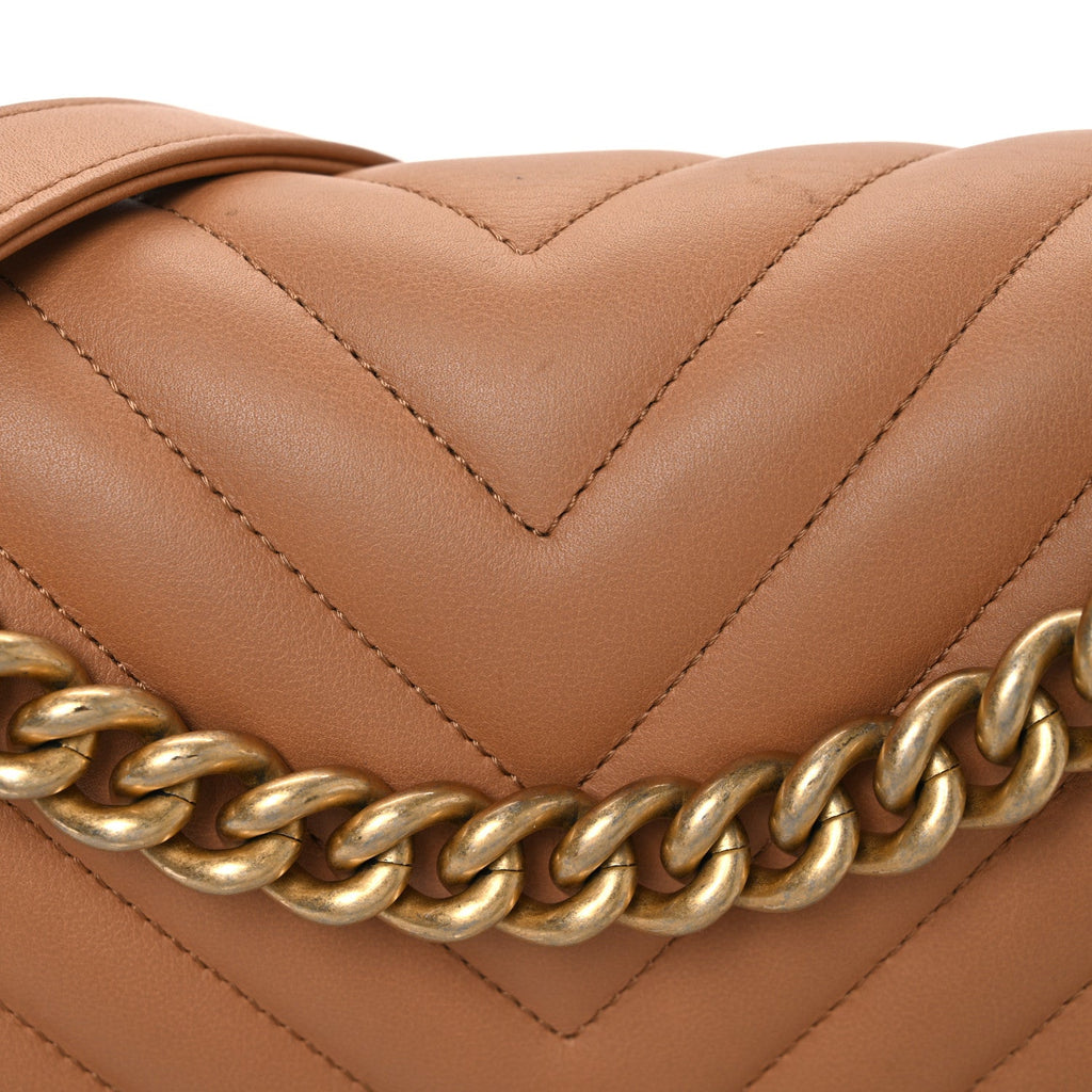 Calfskin Chevron Quilted Medium Boy Flap Beige