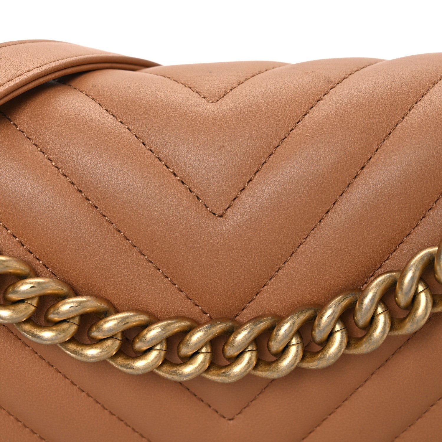 Calfskin Chevron Quilted Medium Boy Flap Beige