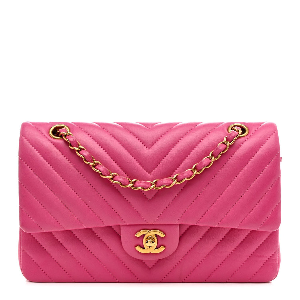 Lambskin Chevron Quilted Medium Double Flap Dark Pink