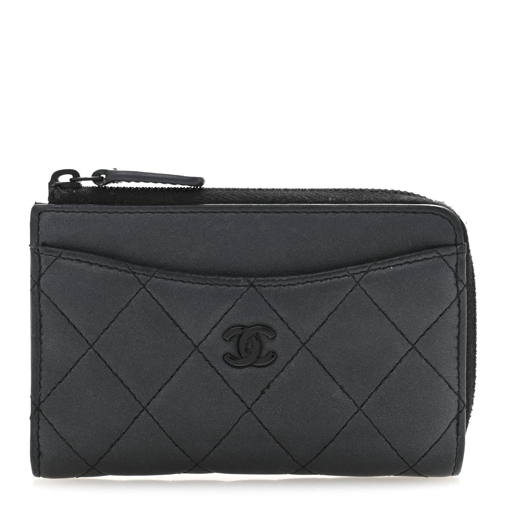 Pearly Lambskin Quilted Zip  Holder So Black