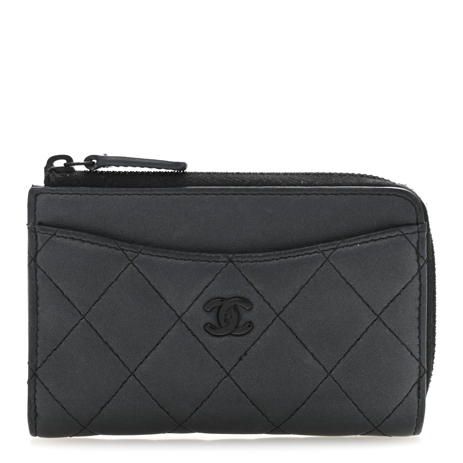 Pearly Lambskin Quilted Zip  Holder So Black
