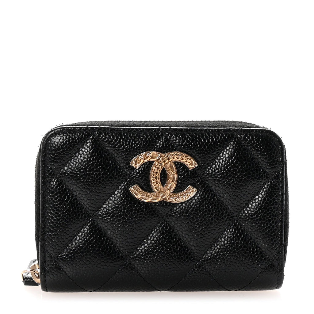 Caviar Quilted Multi Chain CC Zip Coin Purse Black
