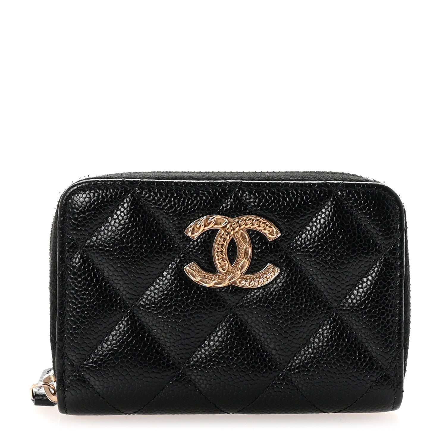 Caviar Quilted Multi Chain CC Zip Coin Purse Black