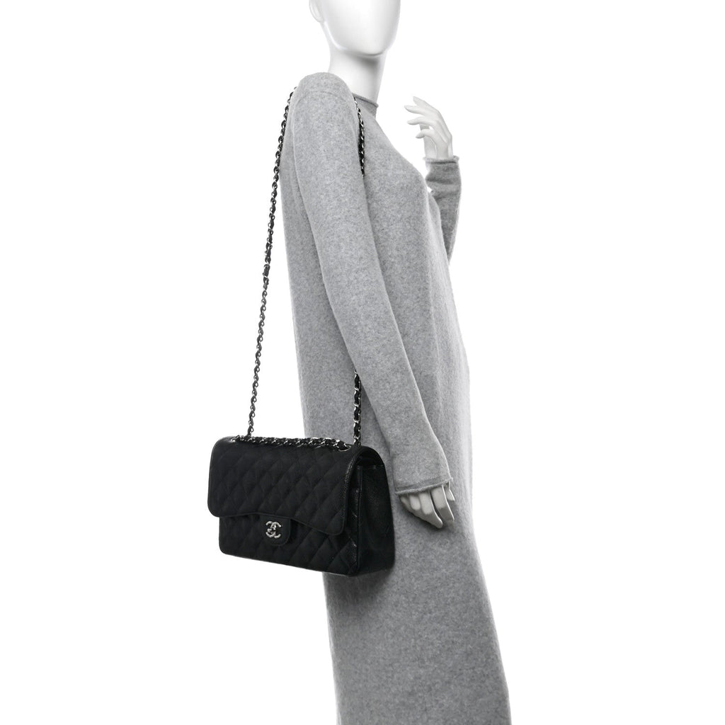 Caviar Quilted Jumbo Double Flap Black