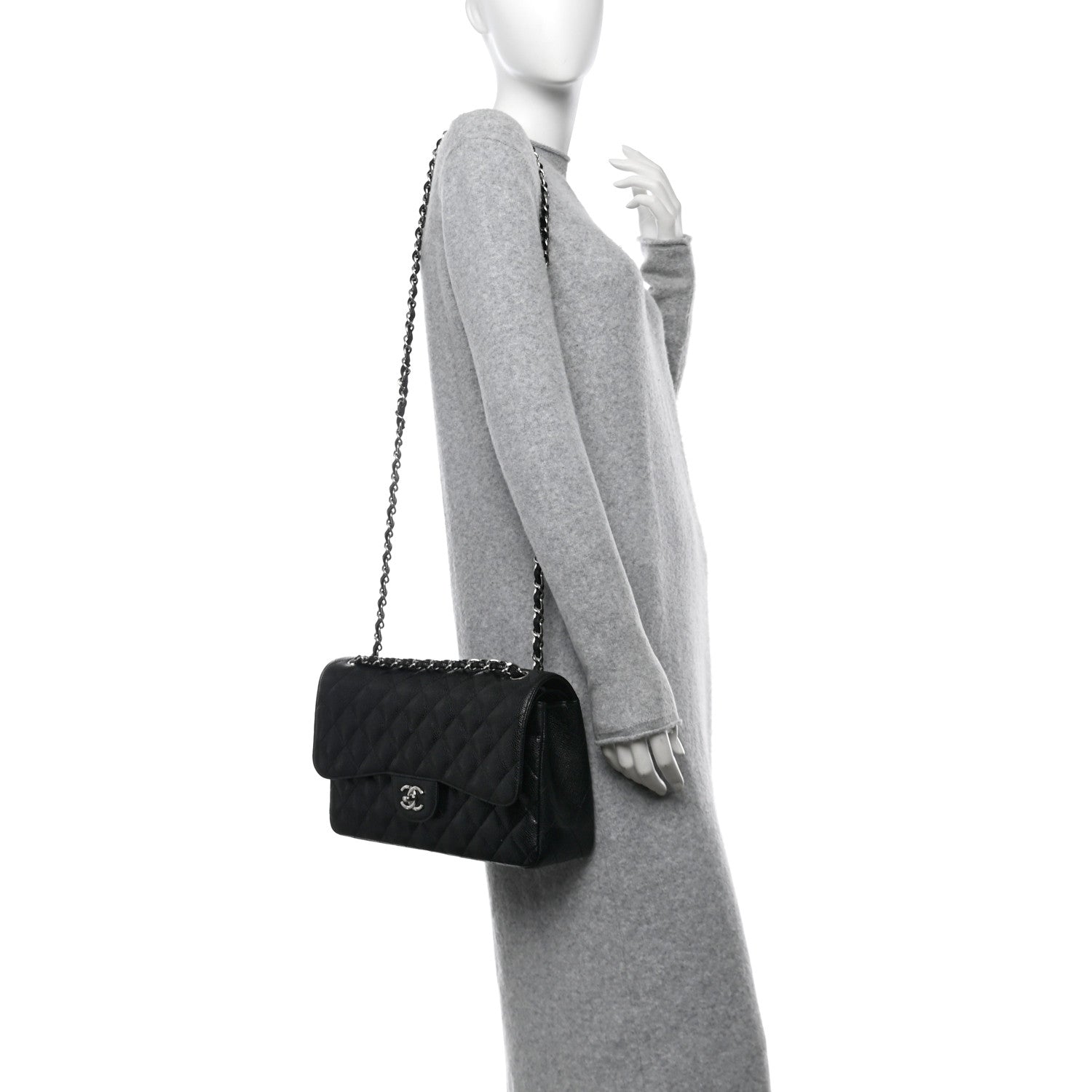 Caviar Quilted Jumbo Double Flap Black