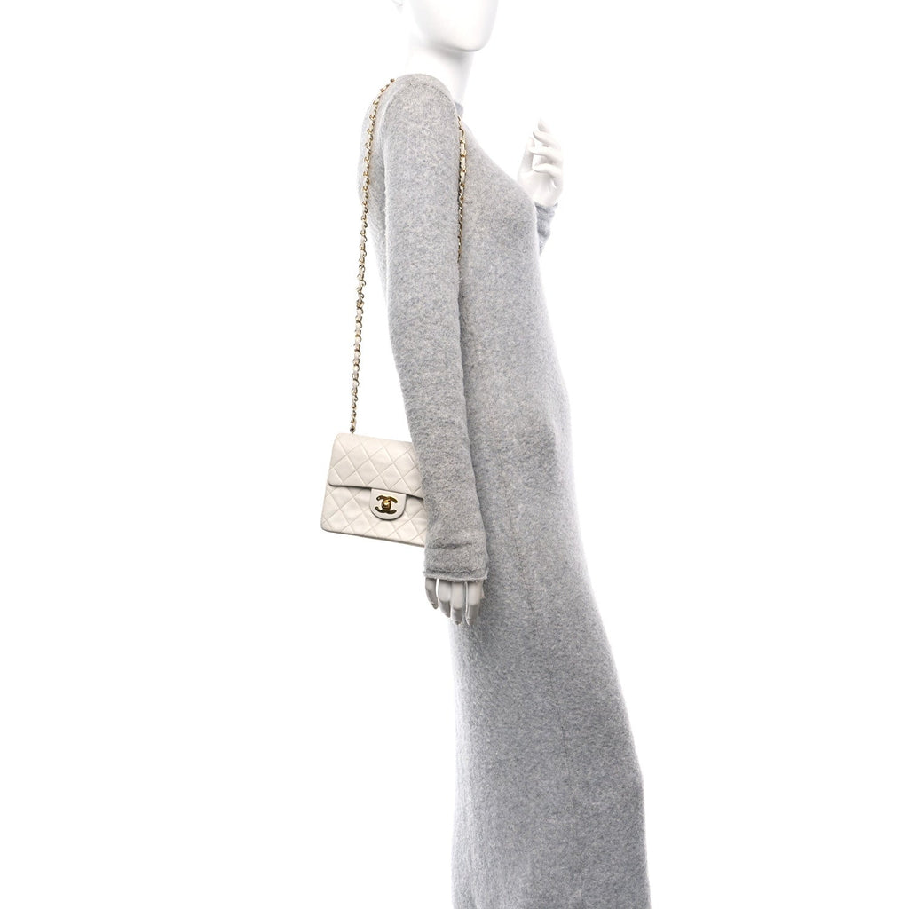 Lambskin Quilted Mini Square Flap White