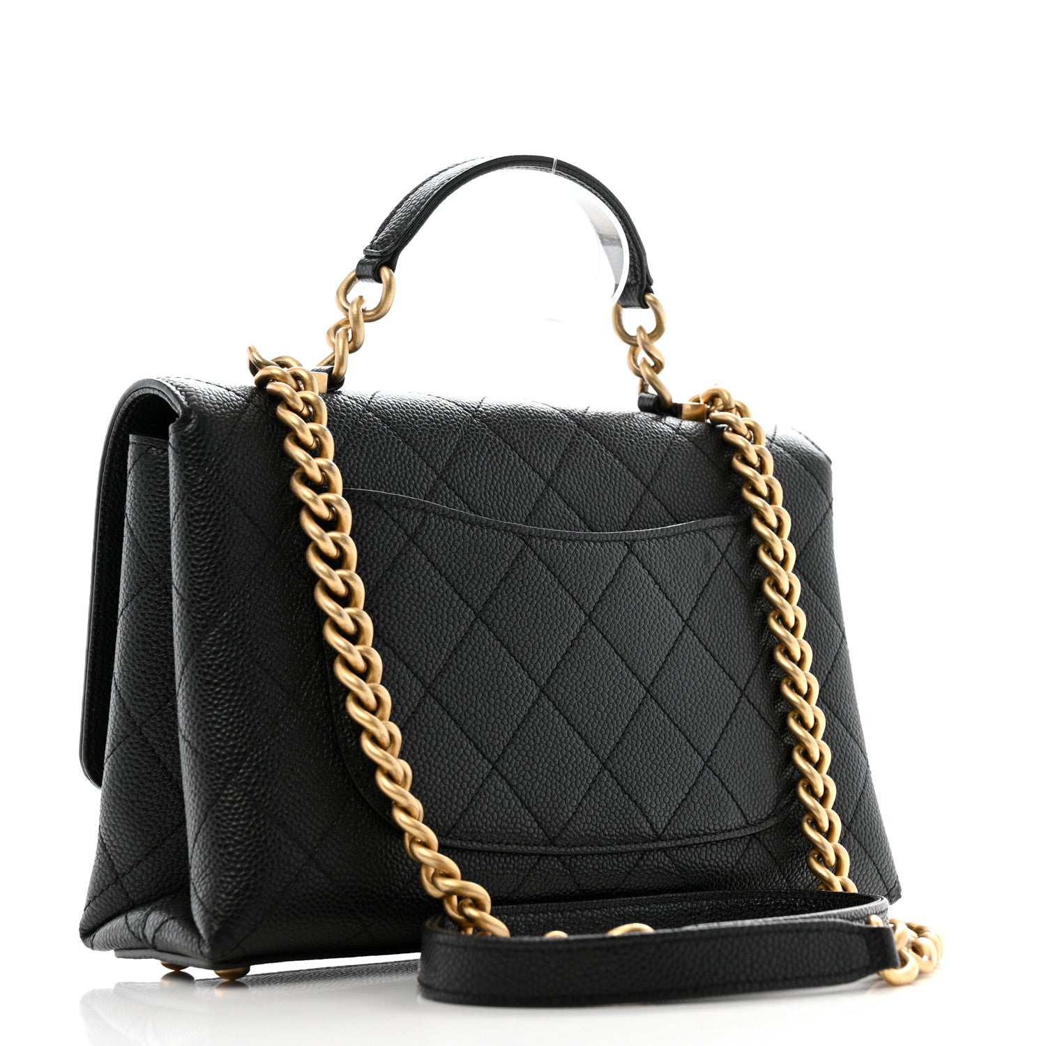 Caviar Diamond Stitched Small Top Handle Flap Black