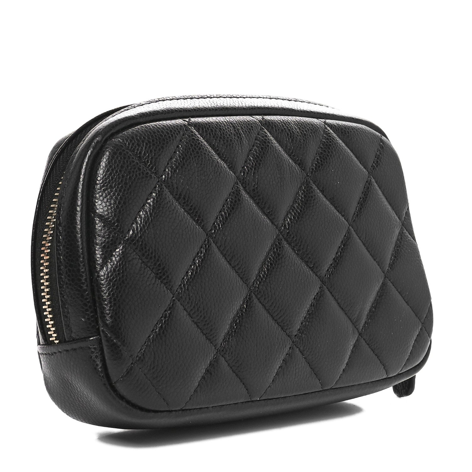 Caviar Quilted Small Curvy Pouch Cosmetic Case Black