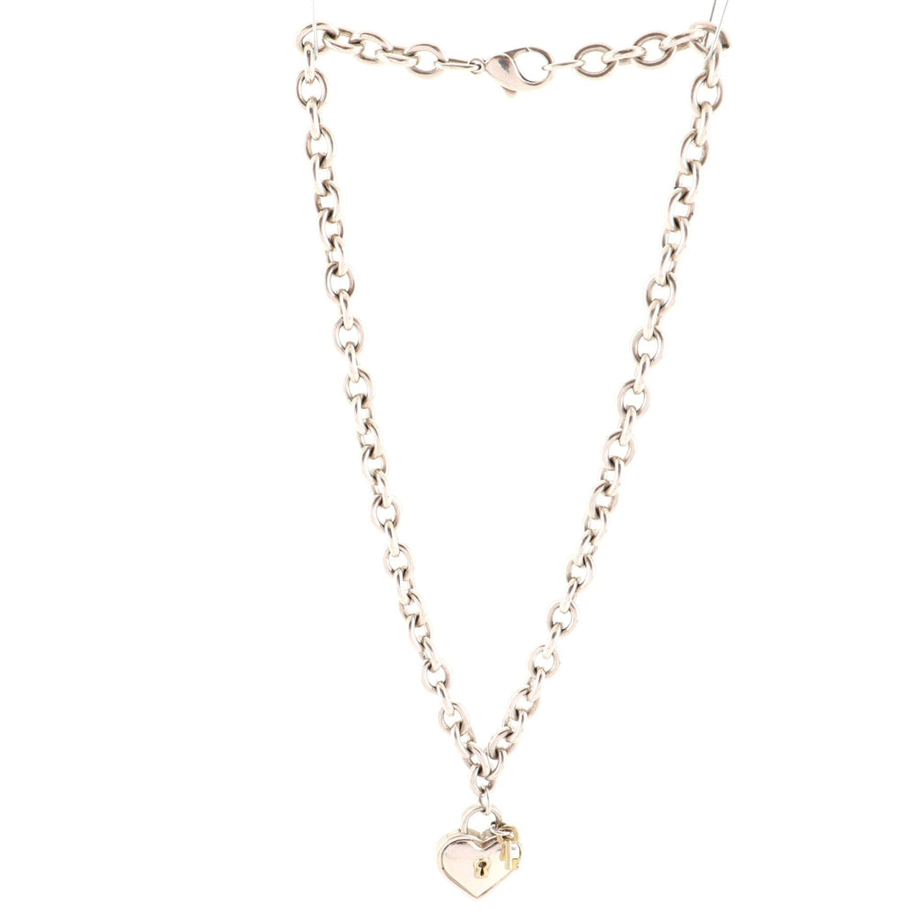 Vintage Heart Padlock Pendant Necklace Sterling Silver with 18K Yellow Gold