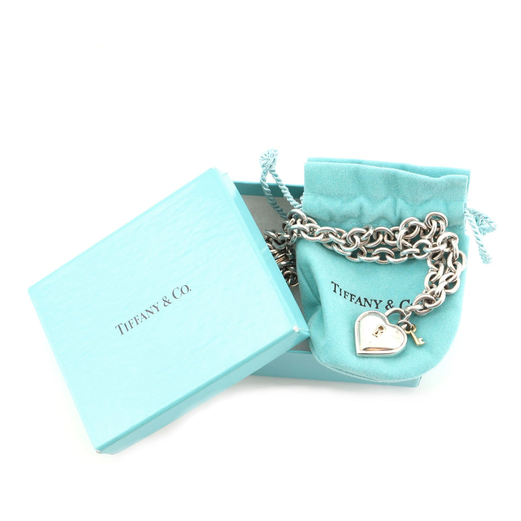 Vintage Heart Padlock Pendant Necklace Sterling Silver with 18K Yellow Gold