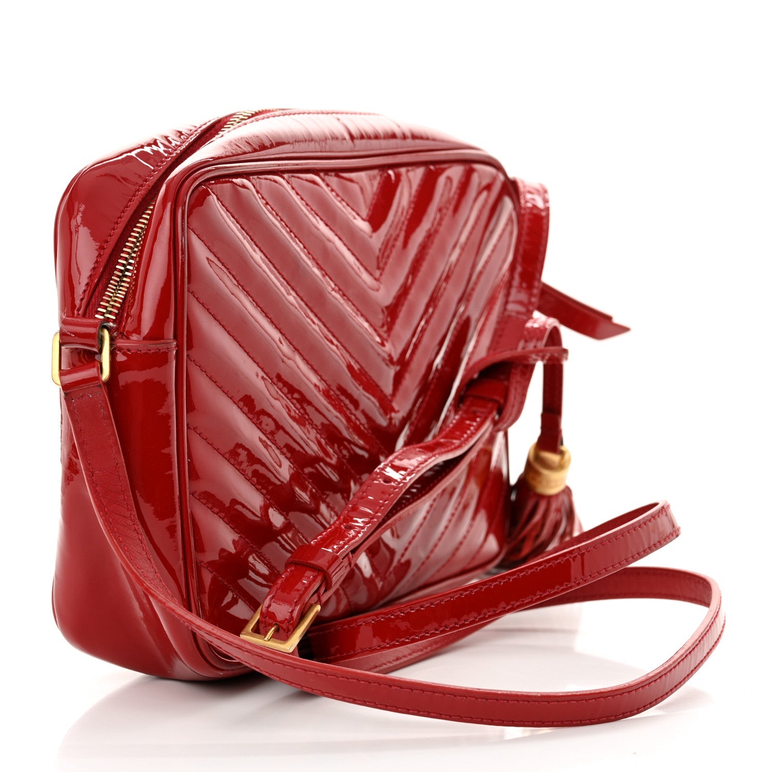 Patent Calfskin Matelasse Monogram Lou Camera Bag Red