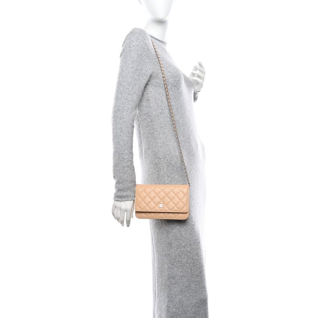 Caviar Quilted Wallet on Chain WOC Beige