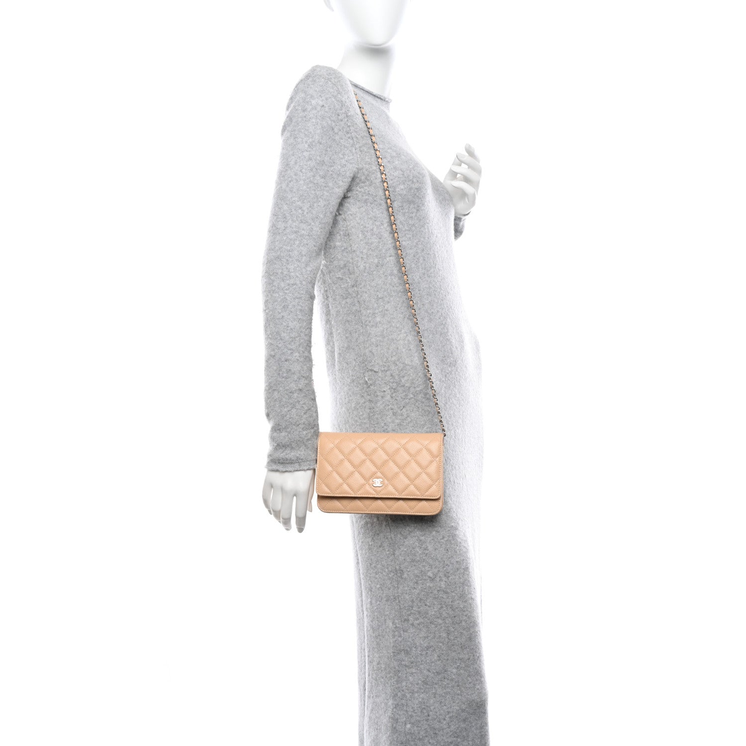 Caviar Quilted Wallet on Chain WOC Beige