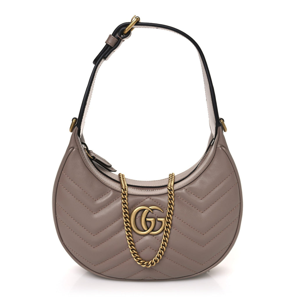 Calfskin Matelasse Chevron Mini GG Marmont Half Moon Hobo Porcelain Rose