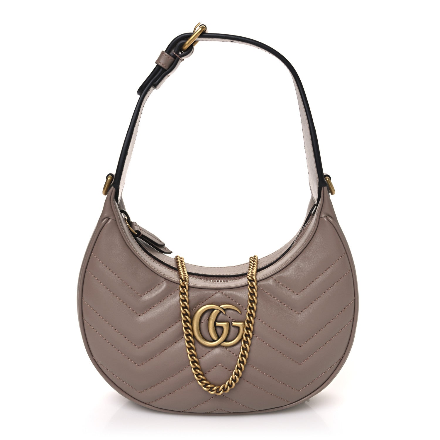 Calfskin Matelasse Chevron Mini GG Marmont Half Moon Hobo Porcelain Rose
