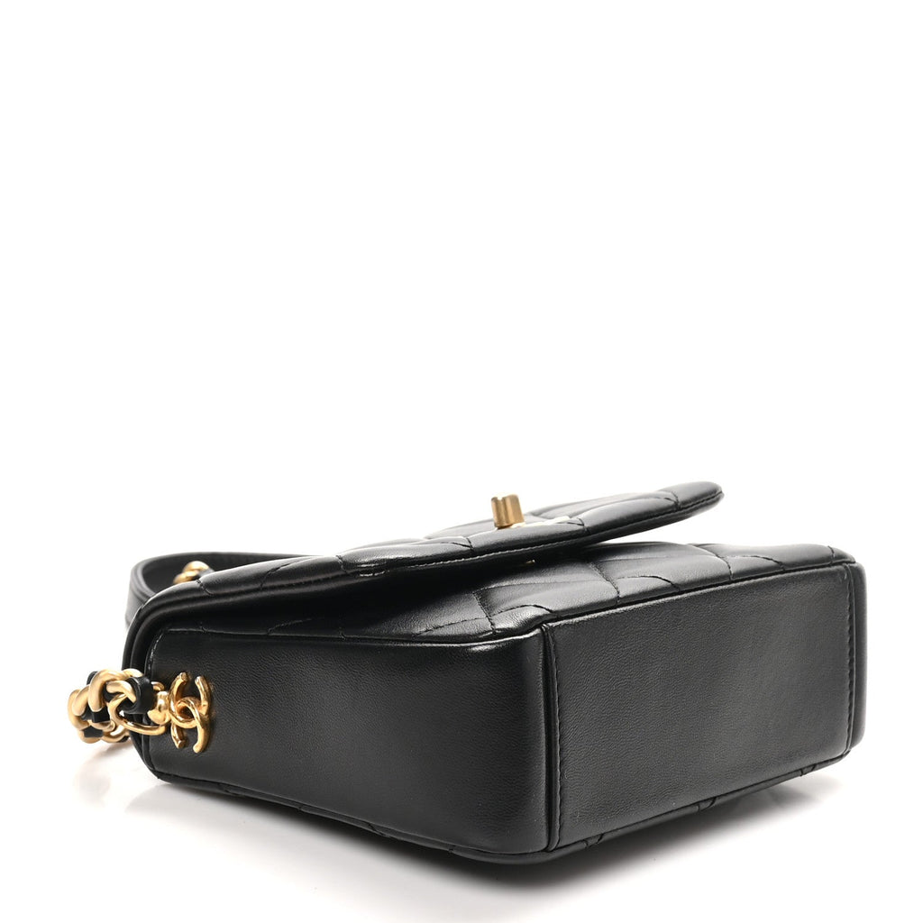 Lambskin Quilted Mini Side Note Flap Black