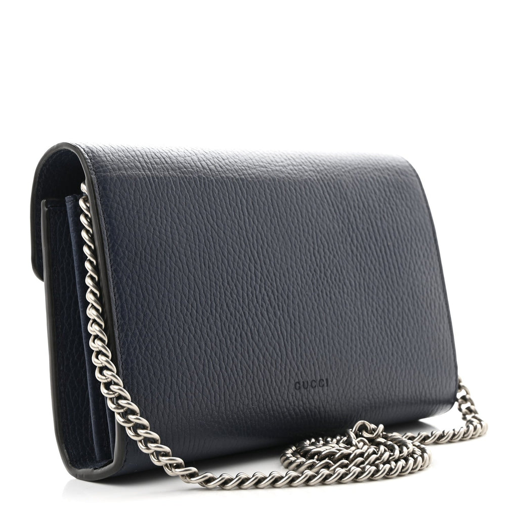 Dollar Calfskin Crystal Mini Dionysus Chain Wallet Blue Agata Black Diamond