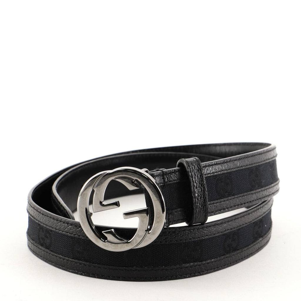 Interlocking G Belt GG Canvas with Leather Wide 85