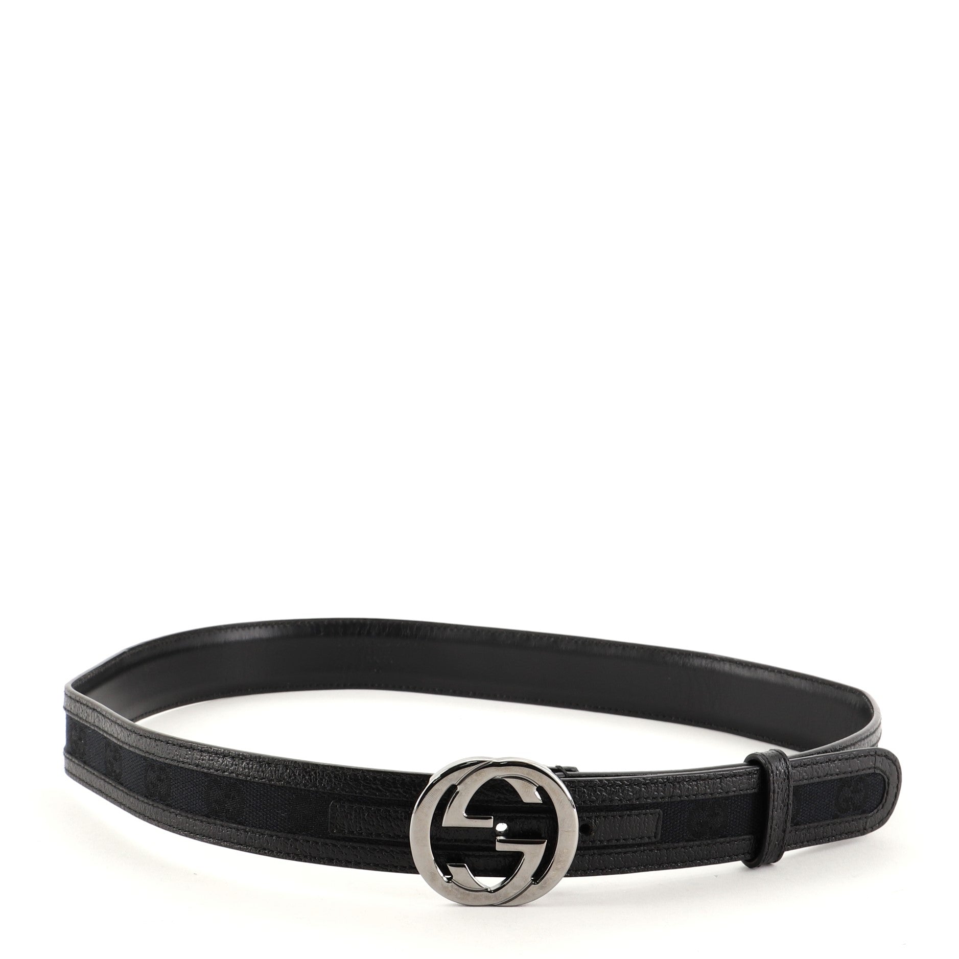 Interlocking G Belt GG Canvas with Leather Wide 85
