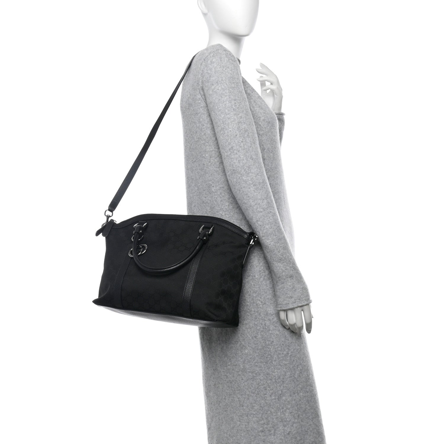 Nylon Monogram Medium GG Charm Dome Satchel Black