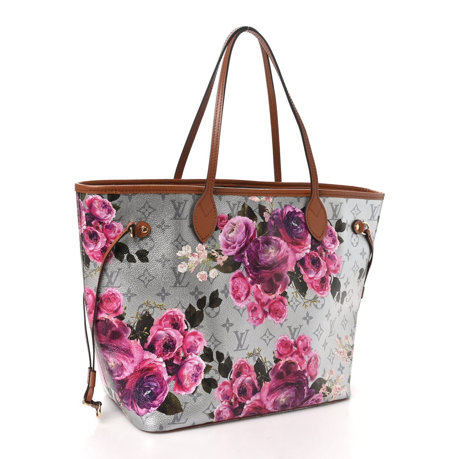 Metallic Monogram LV Garden Neverfull MM Silver