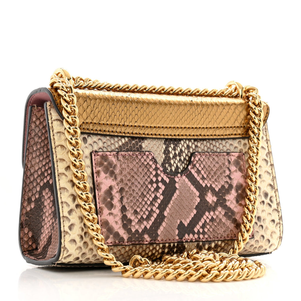 Snakeskin Small Padlock Shoulder Bag Gold Beige Pink