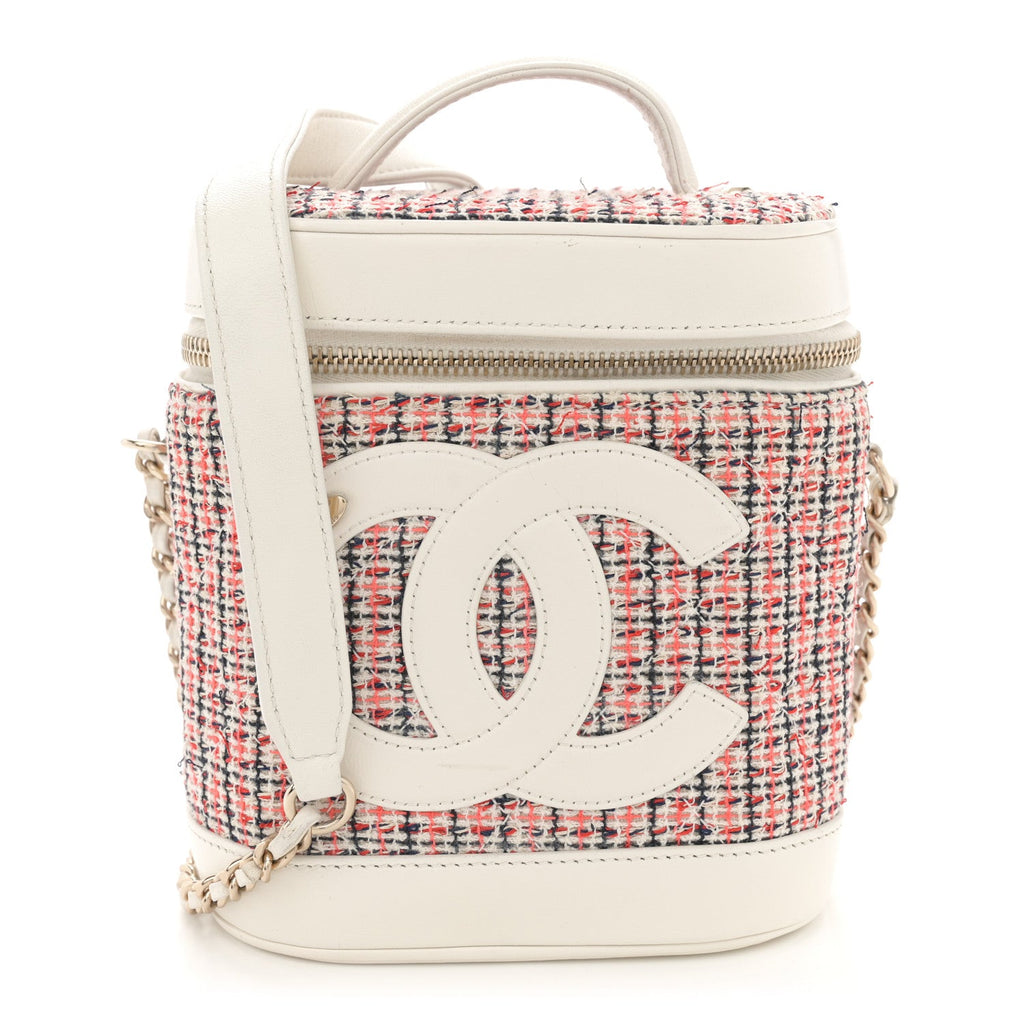 Tweed Lambskin Timeless Vanity Cosmetic Case White