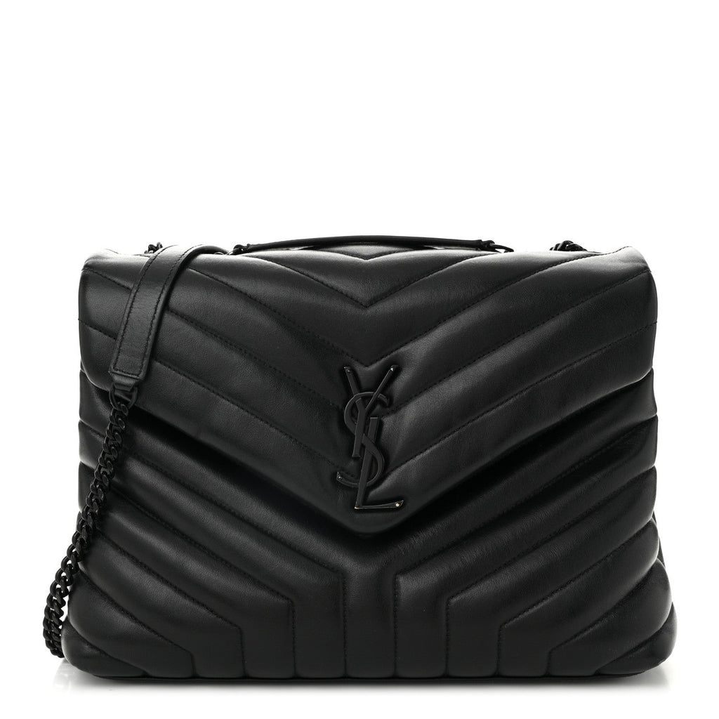 Calfskin Y Quilted Monogram Monochrome Medium Loulou Chain Satchel Black