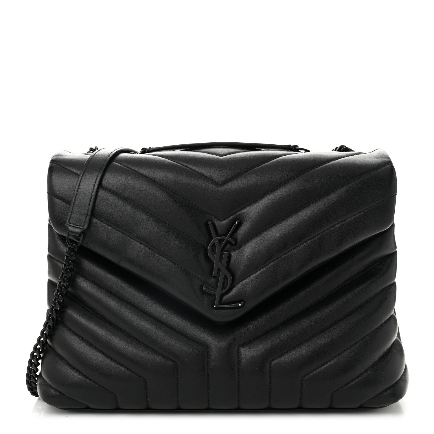 Calfskin Y Quilted Monogram Monochrome Medium Loulou Chain Satchel Black