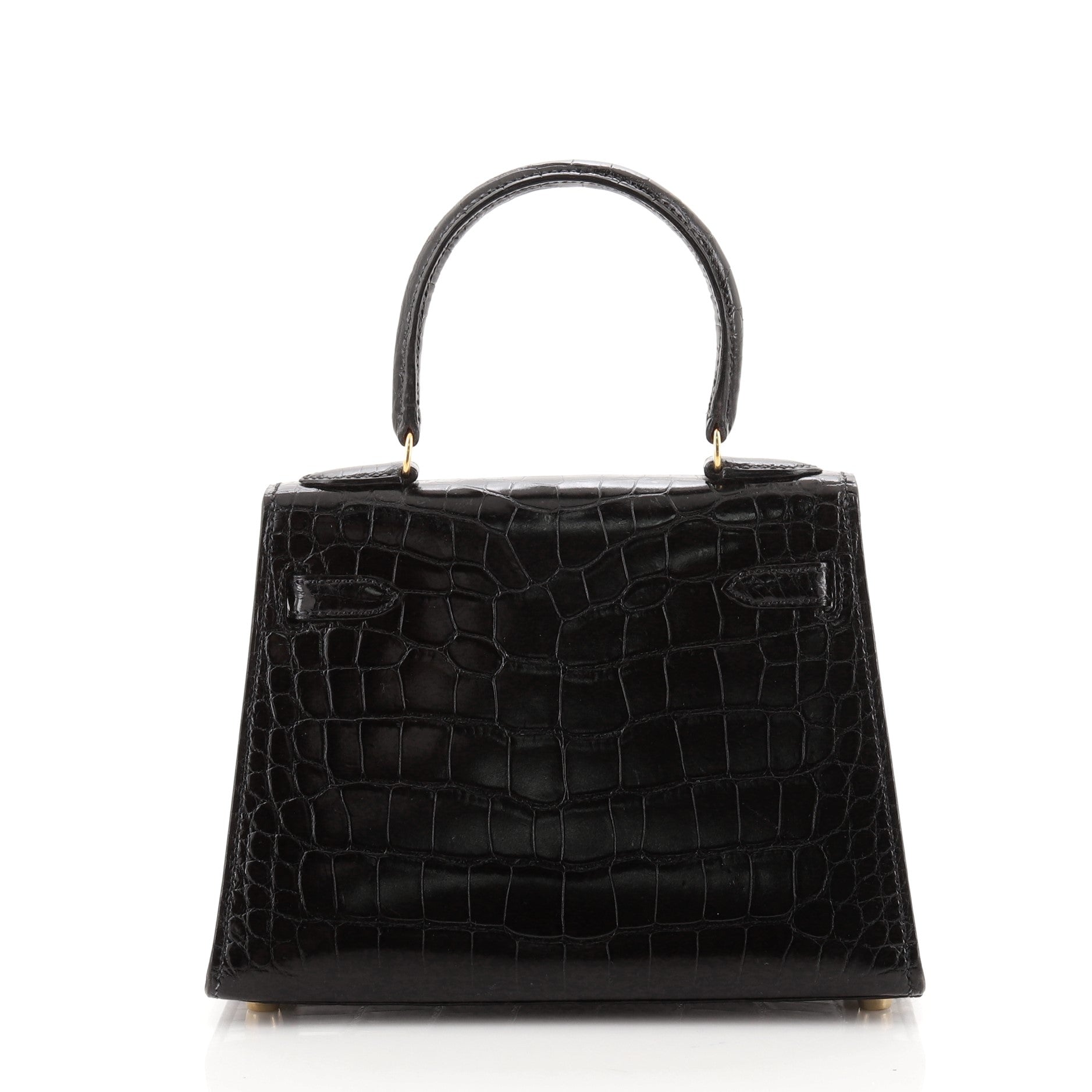 Kelly Mini Handbag Noir Shiny Alligator with Gold Hardware 20