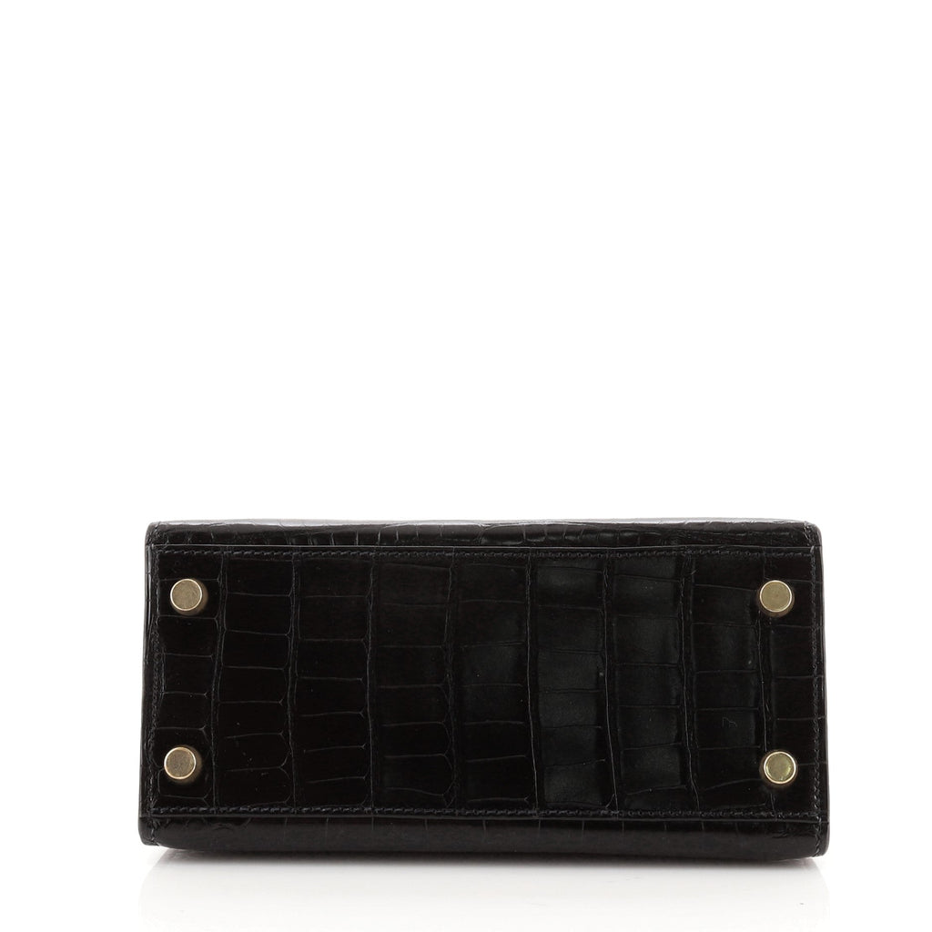 Kelly Mini Handbag Noir Shiny Alligator with Gold Hardware 20