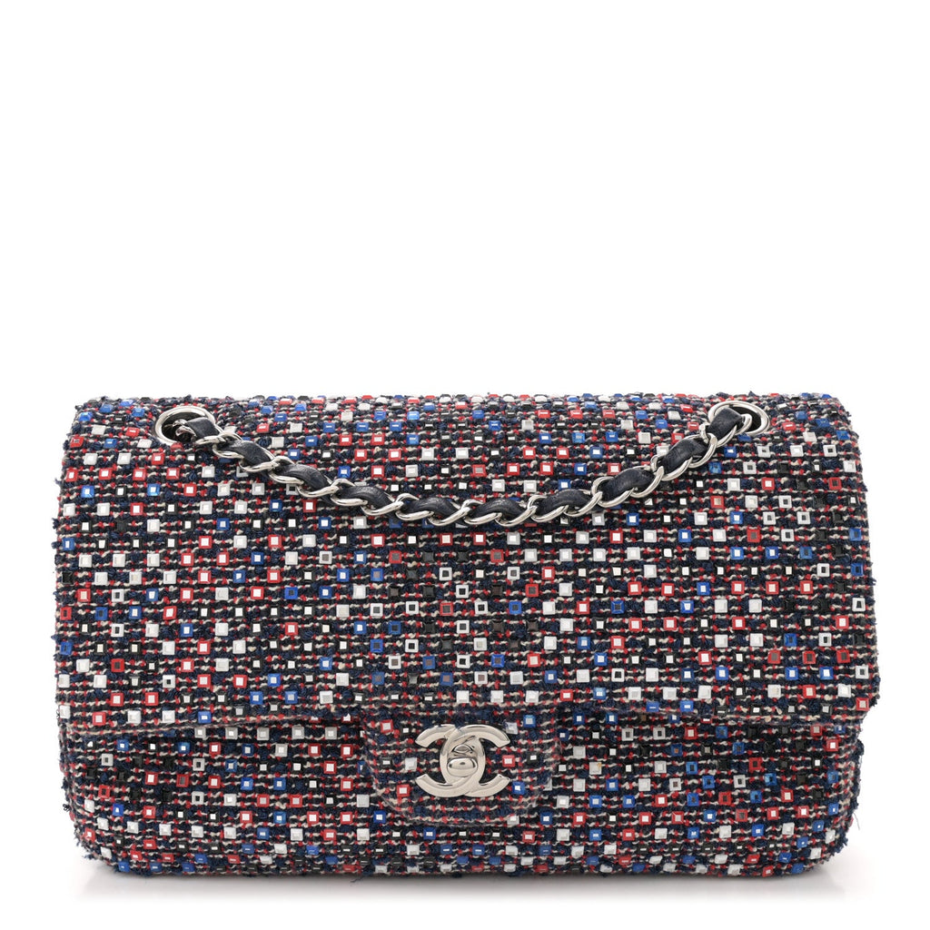 Sequin Tweed Medium Double Flap Red White Blue