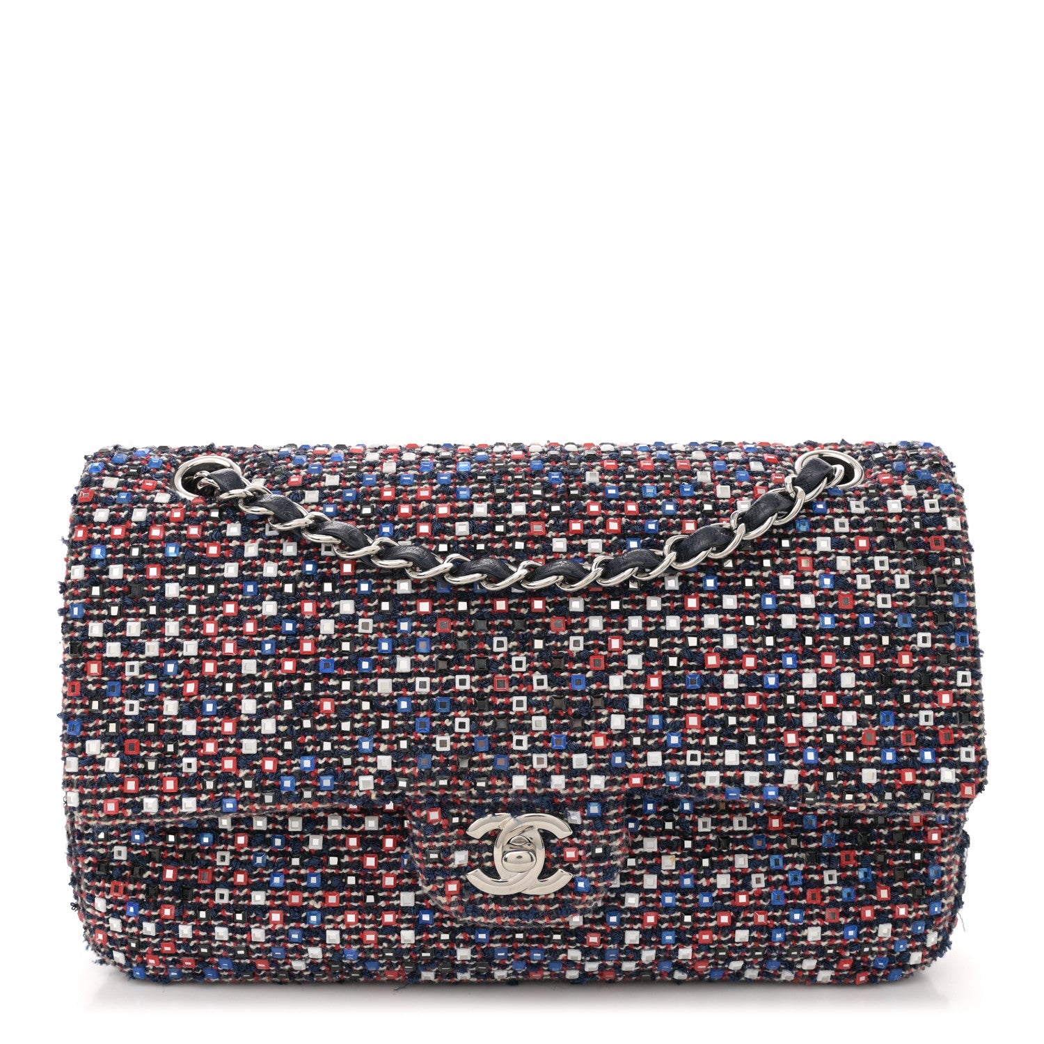 Sequin Tweed Medium Double Flap Red White Blue