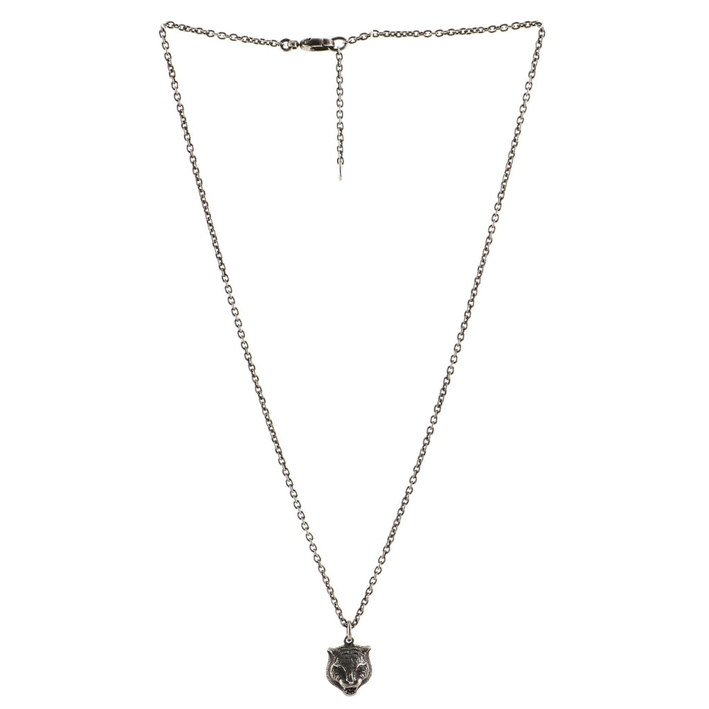 Feline Head Pendant Necklace Sterling Silver