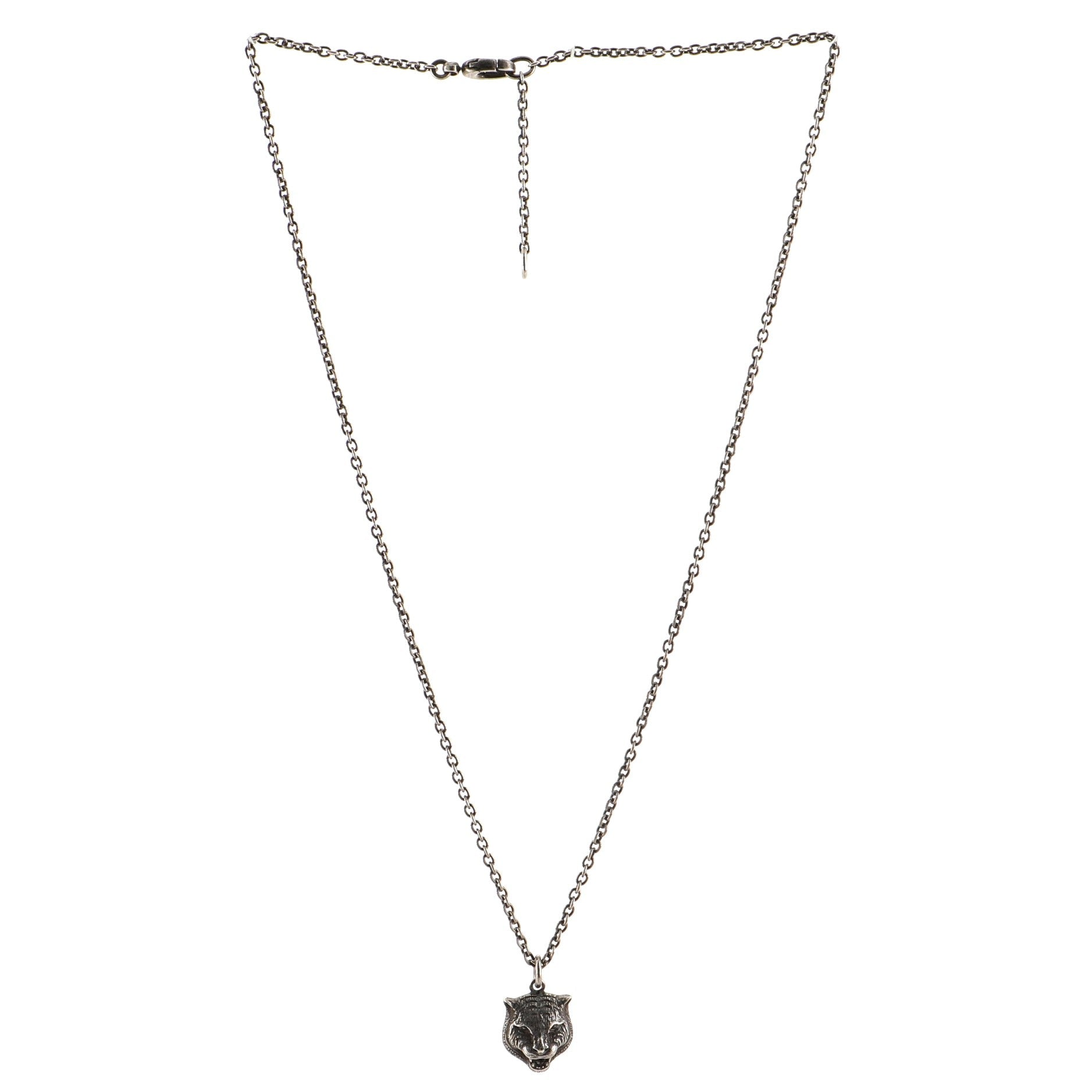 Feline Head Pendant Necklace Sterling Silver