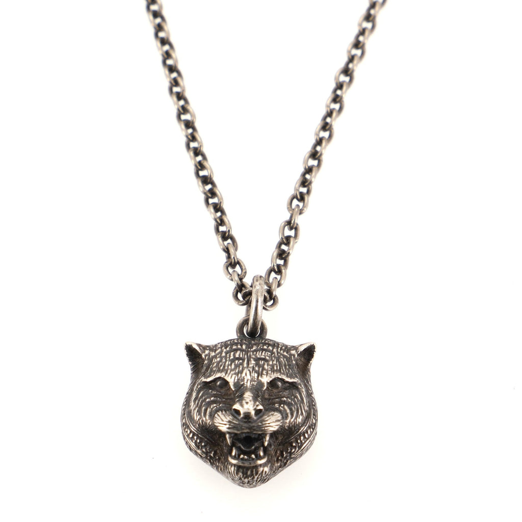 Feline Head Pendant Necklace Sterling Silver