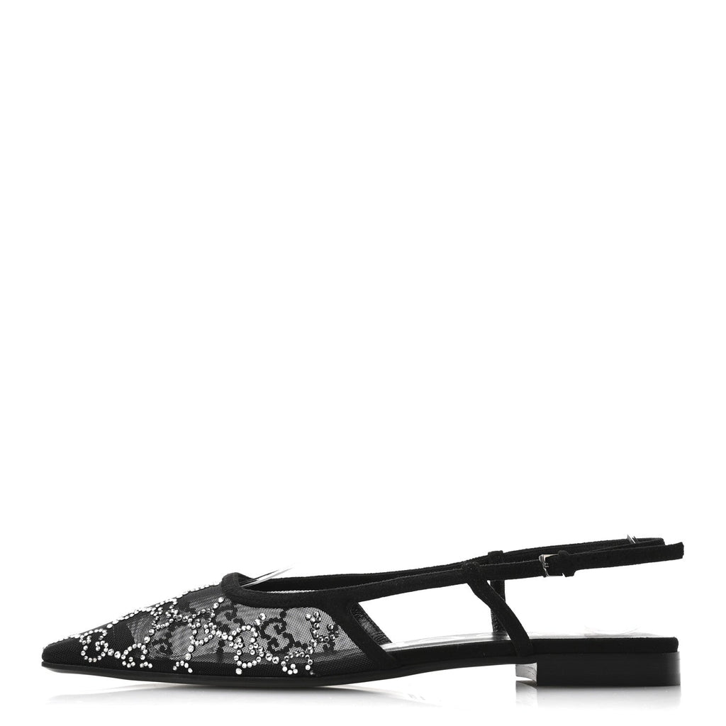 Tela Retino Kid Scamosciato Crystal GG Monogram Square Demi Ballet Flats 37 Black