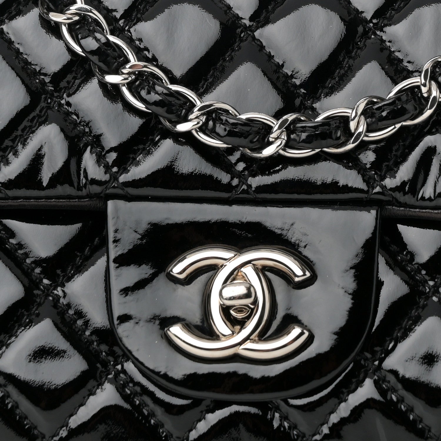 Patent Quilted Medium Single Flap Black