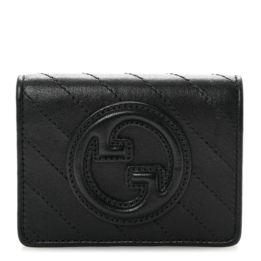 Sakai Be Green Calfskin Diagonal Stitched Blondie  Case Wallet Black